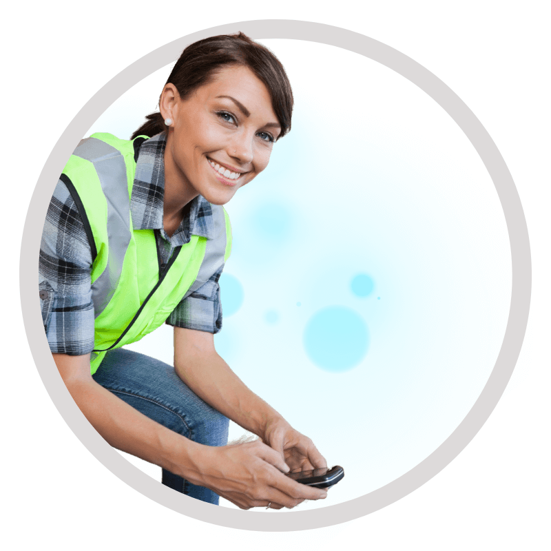 Female Foreman Wearing Reflective Vest Sitting Using Blackberry Circle Transparent